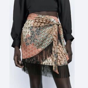Zara Asymmetrical Multicolor Fringe Skirt new no tags